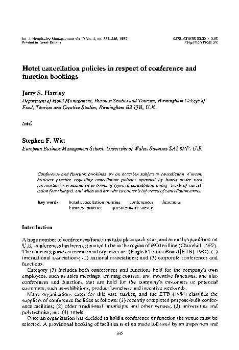 (PDF) Hotel cancellation policies in respect of conference and function ...