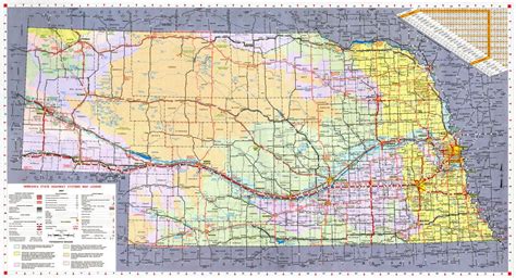 Large detailed Nebraska state highways system map with topographic ...