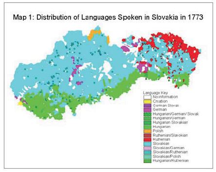 Distribution of Languages Spoken in Slovakia in 1773 (18th Century ...