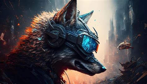 Premium AI Image | Cyberpunk wolf in VR helmet