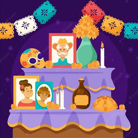 Free Vector | Hand drawn flat dia de muertos family home altar illustration