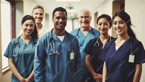 Premium AI Image | Portrait Of Medical Team Standing In Hospital Corridor