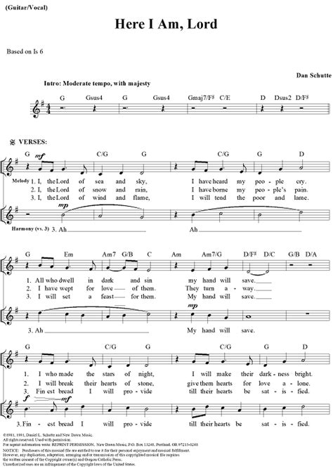 Here I Am, Lord" Sheet Music for Lead Sheet - Sheet Music Now