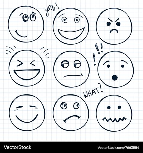 Set of hand drawn faces moods Royalty Free Vector Image