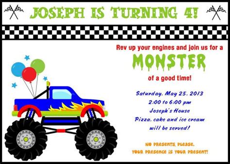 Free Printable Monster Truck Birthday Invitations | Drevio Invitations Design