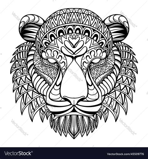 Tiger head mandala entangle coloring page Vector Image