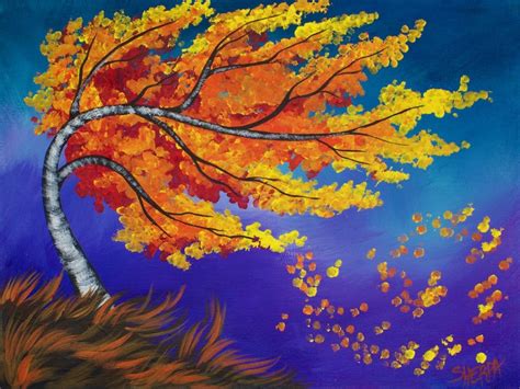 Fall Blowing Birch Tree Painting Acrylic With Q-Tips Art Sherpa - Gallery - The Art Sherpa ...