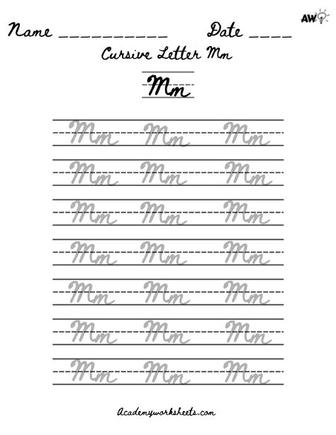 Learn to Write Letter M in Cursive in 4 Steps - Academy Worksheets