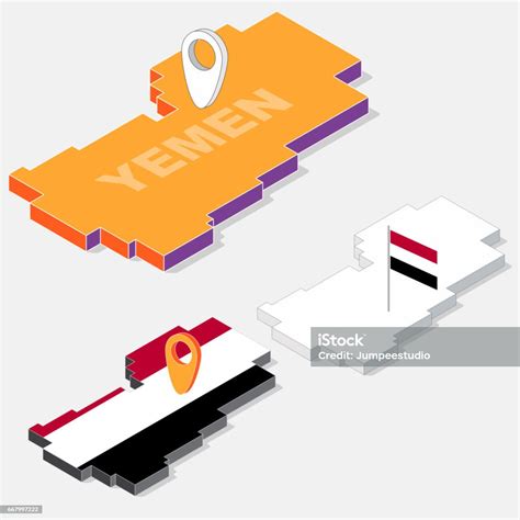 Bendera Yaman Pada Elemen Peta Dengan Bentuk Isometrik 3d Terisolasi Di Latar Belakang Ilustrasi ...