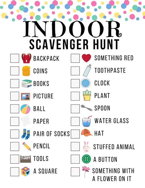 Indoor Scavenger Hunt List