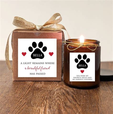 Loss of dog. Personalized Pet Memorial Gift Candle. Personalize text and colors. 8oz Soy Vanilla ...