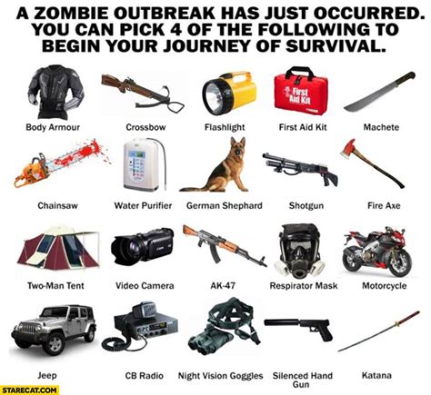 Zombie outbreak pick 4 items survival | StareCat.com