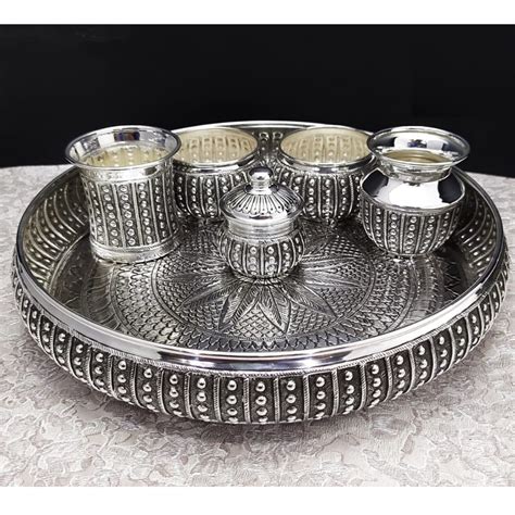 Buy quality 925 Pure Silver Antique Pooja Thali Set in New Delhi