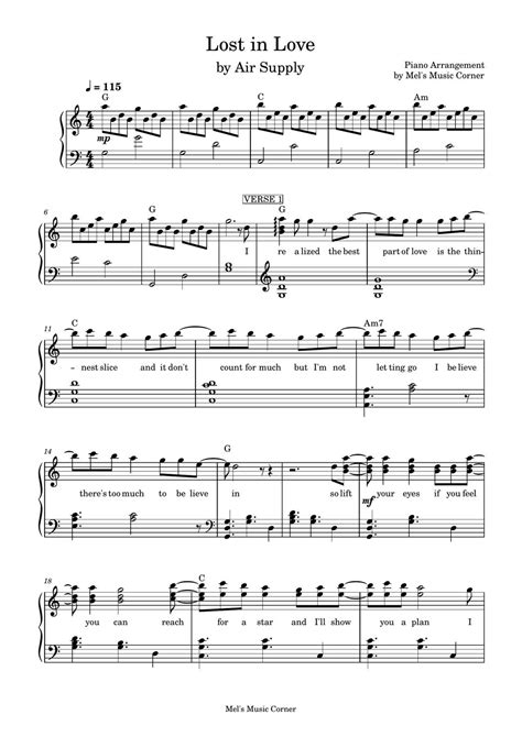 Air Supply - Lost In Love (piano sheet music) Sheets by Mel's Music Corner