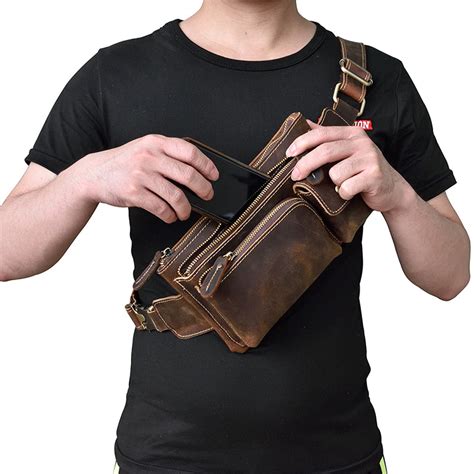 Leather Bum Bag Mens Fanny Packs Vintage Hip Bag Brown Waist Bags For ...