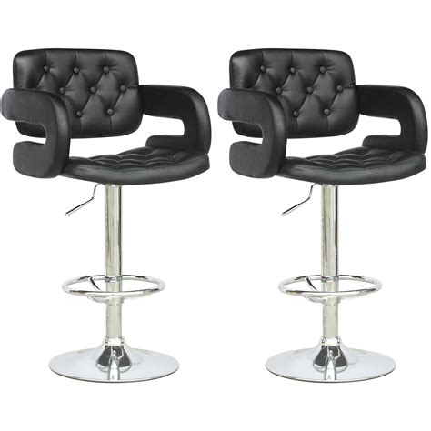 CorLiving DAB-909-B Tufted Adjustable Bar Stool with Armrests in Black ...