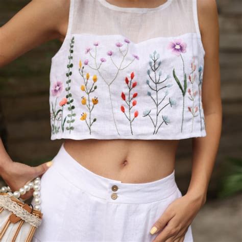 Custom Embroidered White Crop - Etsy