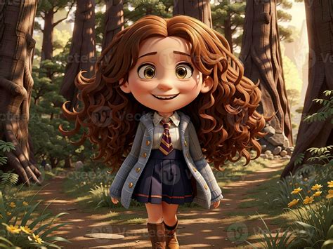 estilo disney linda dibujos animados niña personaje sonriente bosque antecedentes 26555792 Foto ...