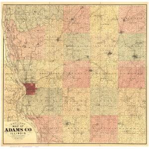 Adams County Illinois 1889 Old Wall Map Reprint With Homeowner Names Farm Lines Genealogy - Etsy