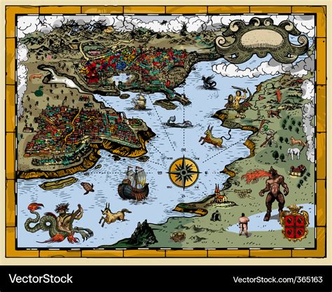 Antique fantasy map Royalty Free Vector Image - VectorStock