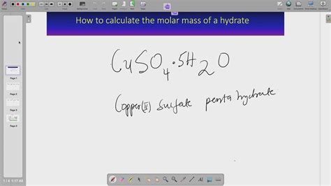 How to calculate the molar mass of hydrate copper (II) sulfate pentahydrate