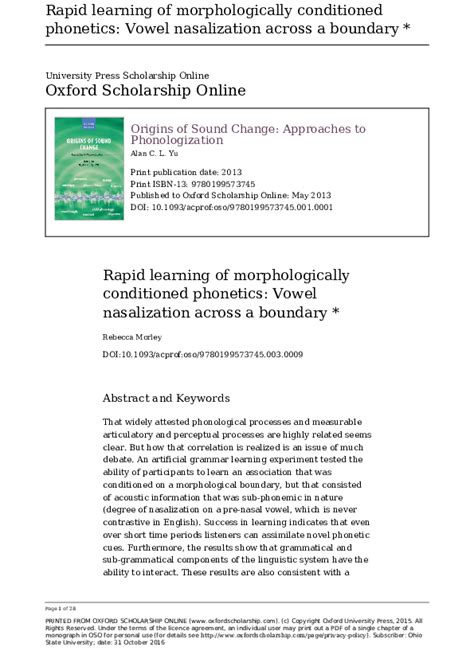 (PDF) Rapid learning of morphologically conditioned phonetics: Vowel nasalization across a ...