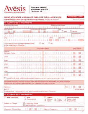 Fillable Online gilbertcsd Avesis Enrollment Form - Gilbert Community ...