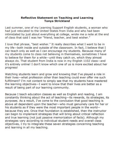 Reflective Teaching Statement - 5+ Examples, Format, Pdf, Tips