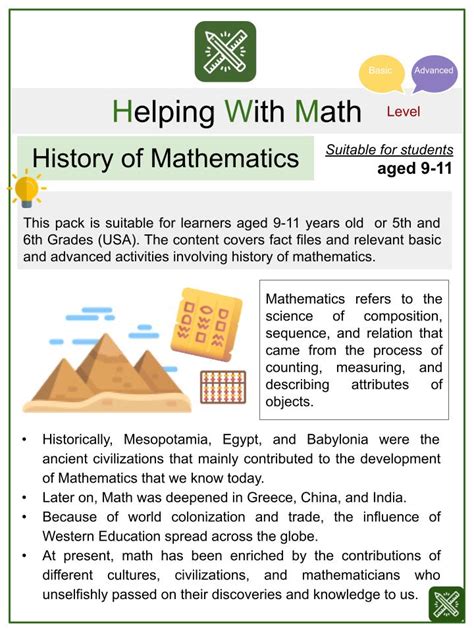 History of Mathematics History Themed Math Worksheets | Age 9-11