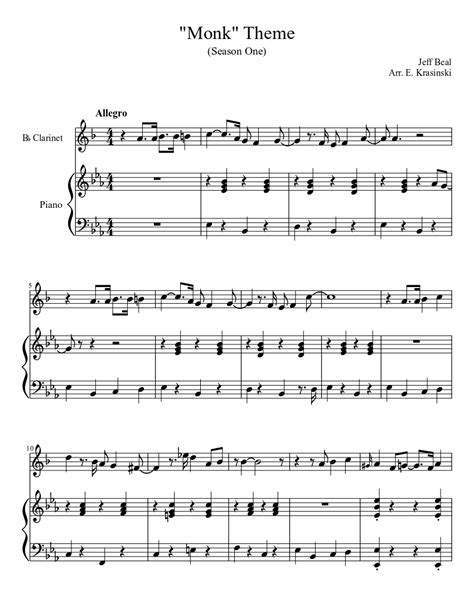 Monk Theme Sheet music for Piano, Clarinet (Solo) | Musescore.com