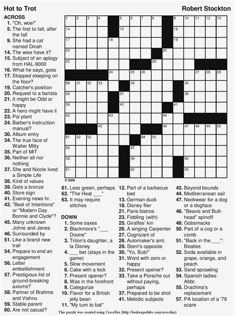 Free Daily Printable Universal Crosswords - Printable Crossword Puzzles ...