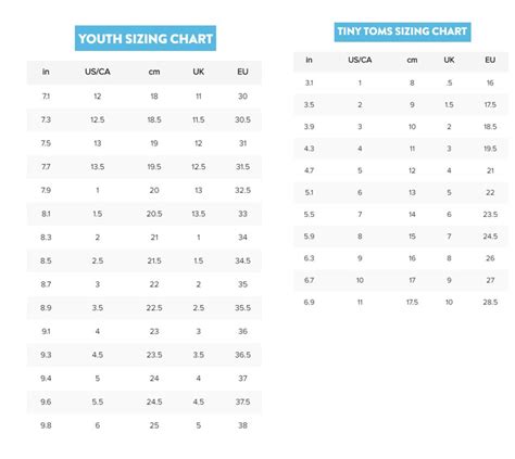 Baby Toms Size Chart - piecemoms