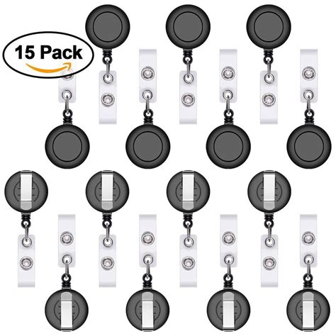 Retractable ID Name Badge Holder, Reel Clip Retractable 15 Pack, Black - Walmart.com - Walmart.com