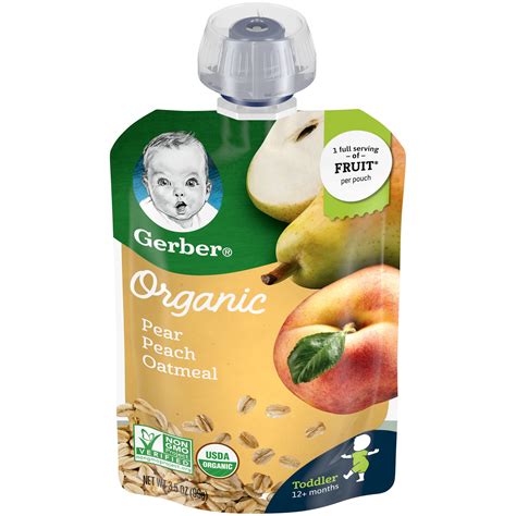 Gerber Organic Toddler Pear Peach Oatmeal Baby Food, 3.5 oz. Pouch ...