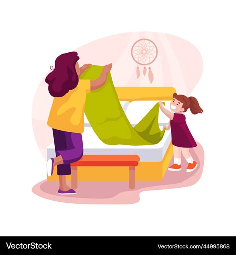 Teach making bed isolated cartoon Royalty Free Vector Image