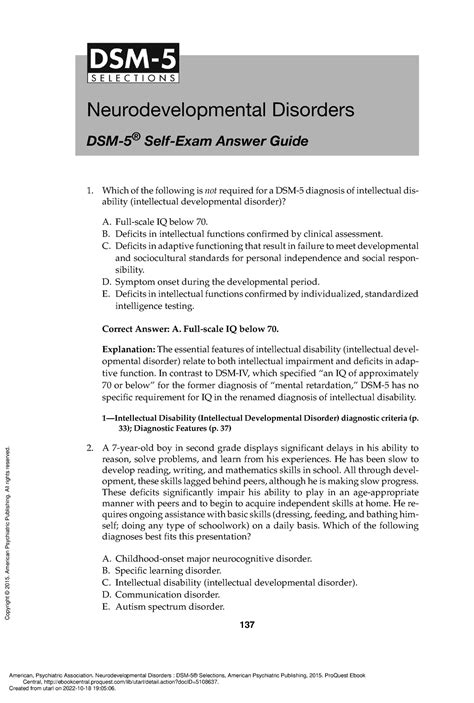 Neurodevelopmental Disorders DSM-5® Selections - (DSM-5® Self-Exam Answer Guide) - 137 - Studocu