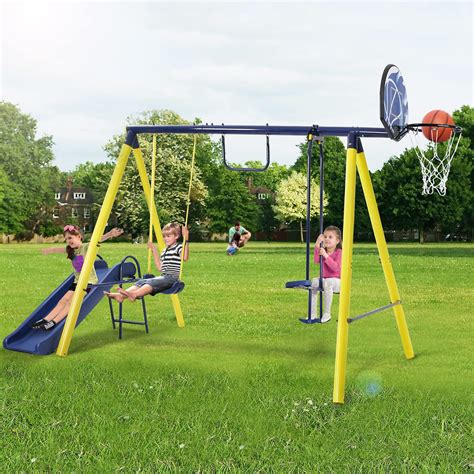 Buy SSLine Heavy Duty Metal Swing Set Outdoor Large Playground Swing ...