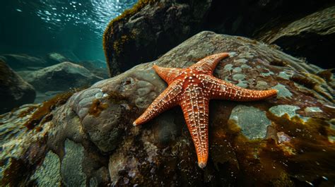 red starfish on coral reef, underwater photography of starfish, marine ...