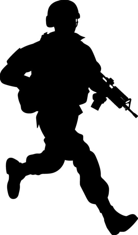 Running Armed Soldier Silhouette Illustration of Military Action. AI generated illustration ...