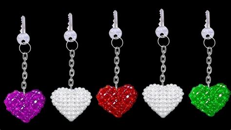 How To Make Crystal Beads Keychains At Home | DIY Home Made Keychains | ♥Heart♥ | Beaded ...