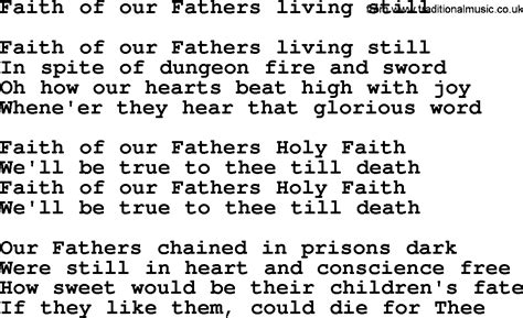 Catholic Hymns, Song: Faith Of Our Fathers Living Still - lyrics and PDF