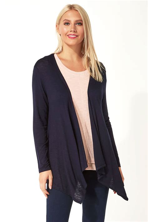 Waterfall Front Jersey Cardigan in Navy - Roman Originals UK