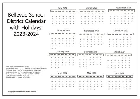 Bellevue School District Calendar with Holidays 2023-2024