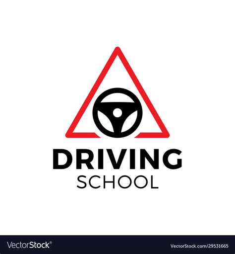 Driving school logo car wheel with road sign logo Vector Image