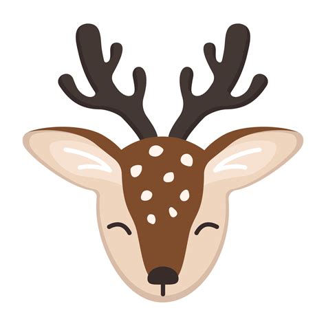 Head of cute deer in childish style with smile muzzle, horns and eyes ...