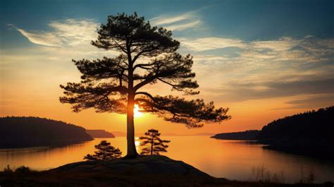 Sunset silhouette of a pine tree 27597700 Stock Photo at Vecteezy