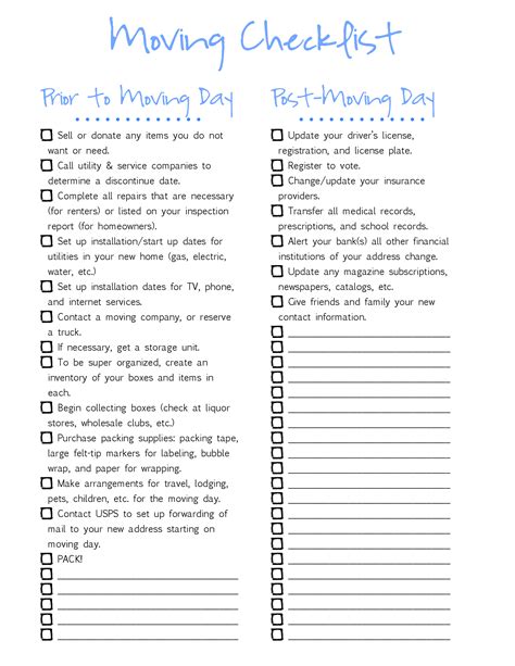 Superb Printable Moving Out of State Checklist | Tristan Website