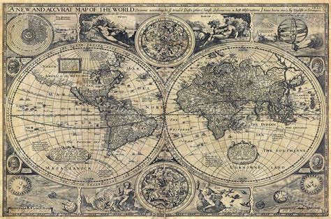 Vintage Old World Map 1626 Old map Antique Restoration decorator Style World Map Fine Art Print ...