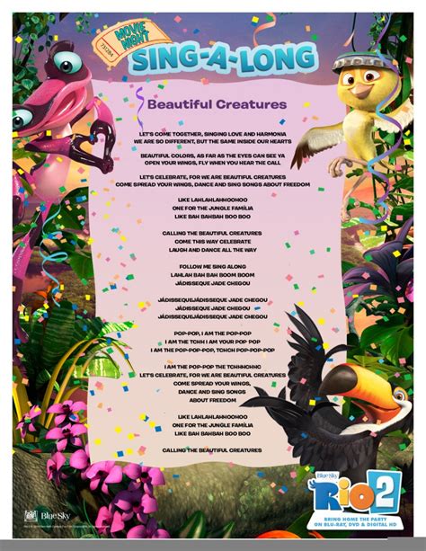 Rio 2 Sing Along Song Printable - Must Have Mom