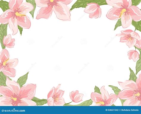 Rectangular Border Frame Pink Spring Flowers White Stock Vector - Illustration of blossom ...